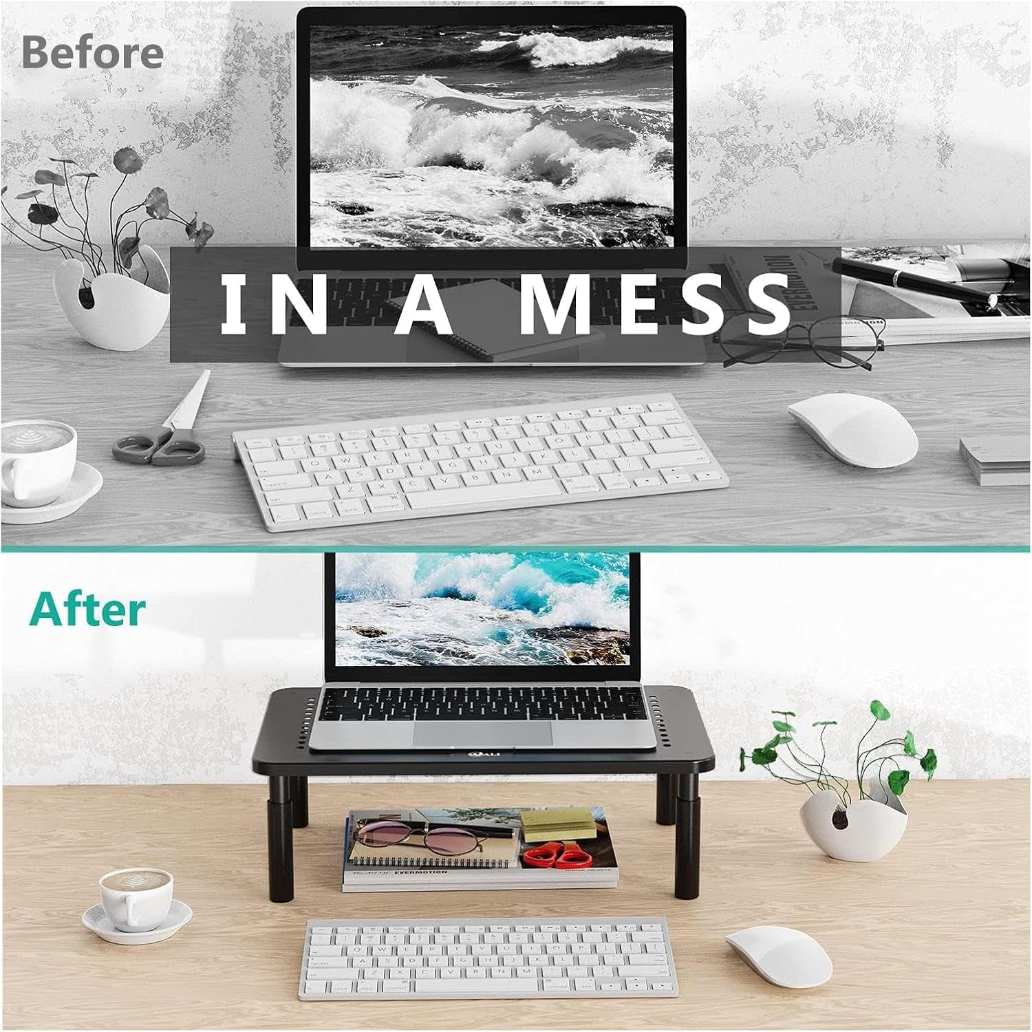 Dual Monitor Stand for Desk, Adjustable Laptop Riser, up to 44 Lbs | Monitor Riser Under-Desk Storage, Fits Monitors, Computer, Printers, for Home, Office, School (STT003-2), 2 Pack, Black