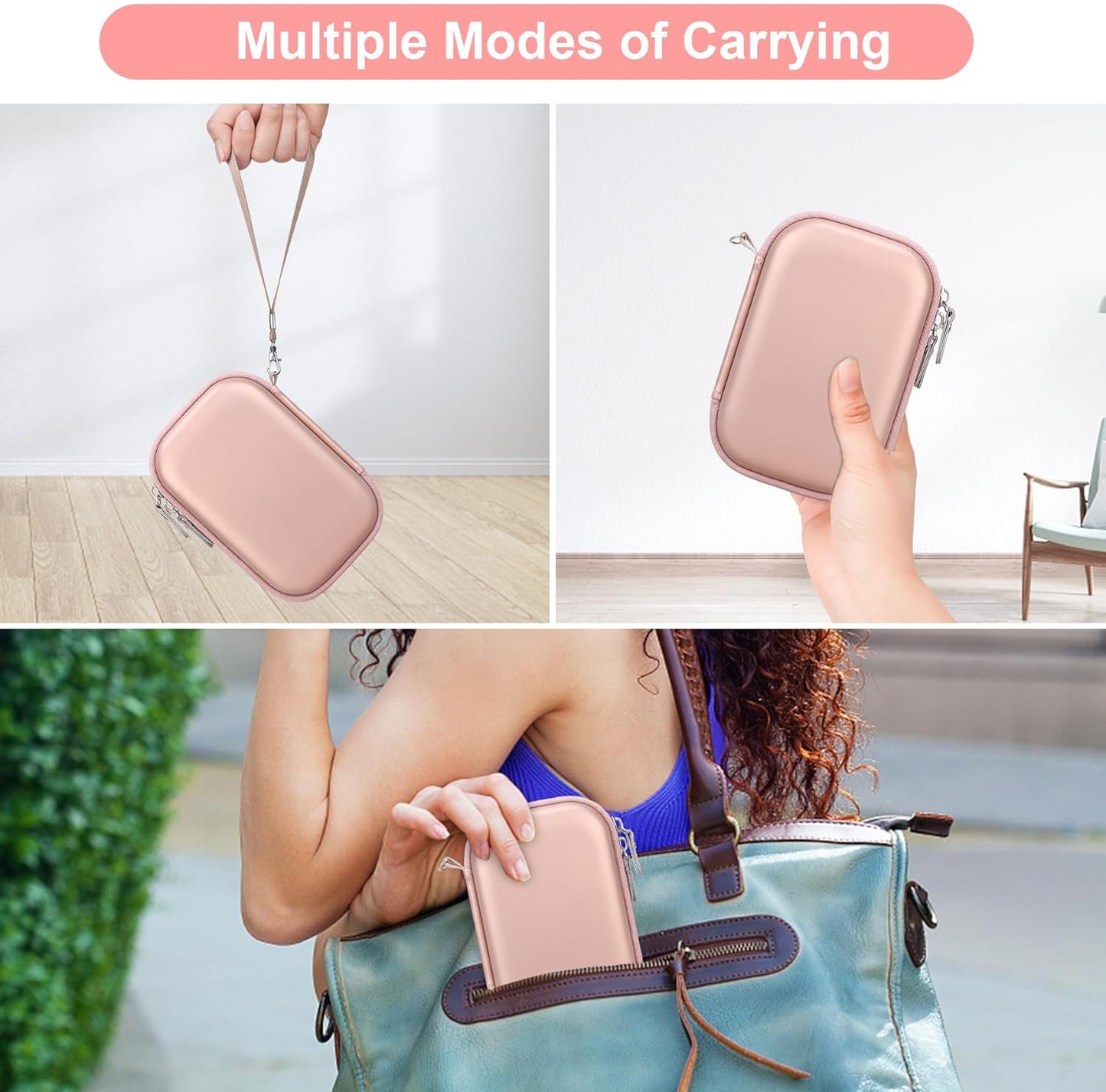 Carrying Case for HP Sprocket 2X3 Instant Smartphone Photo Printer, Kodak Step Wireless Mobile Photo Printer, Lifeprint 2X3 Photo Printer, Mesh Bag Fit Photo Paper Cable, Rose Gold