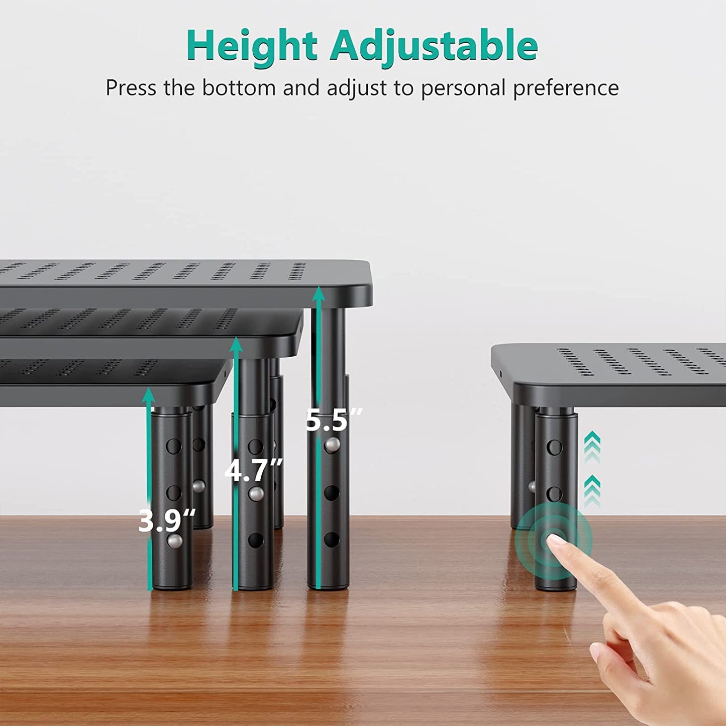 Dual Monitor Stand for Desk, Adjustable Laptop Riser, up to 44 Lbs | Monitor Riser Under-Desk Storage, Fits Monitors, Computer, Printers, for Home, Office, School (STT003-2), 2 Pack, Black