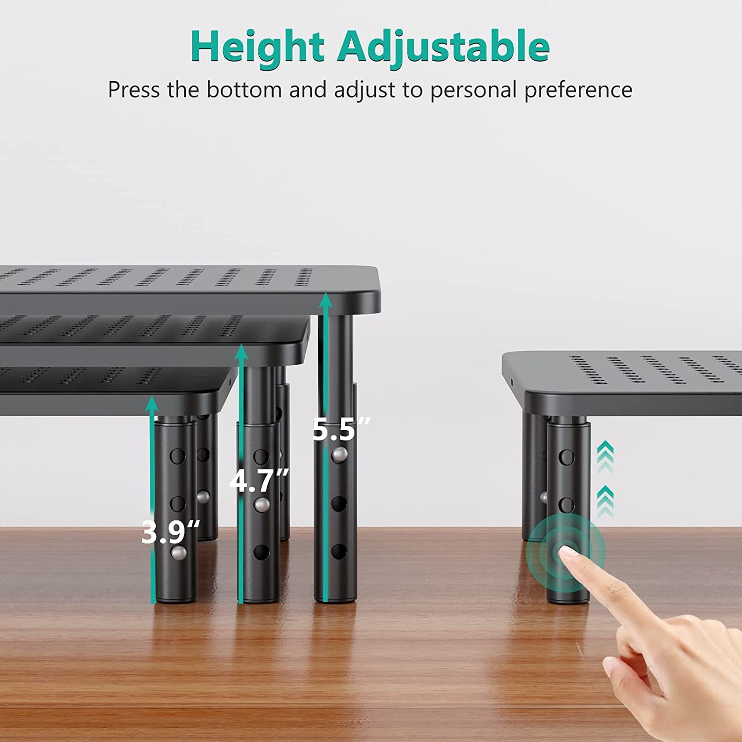 Dual Monitor Stand for Desk, Adjustable Laptop Riser, up to 44 Lbs | Monitor Riser Under-Desk Storage, Fits Monitors, Computer, Printers, for Home, Office, School (STT003-2), 2 Pack, Black