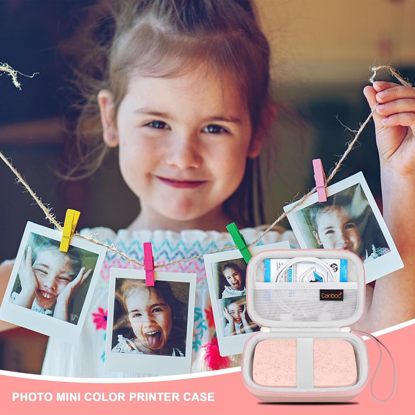 Carrying Case for HP Sprocket 2X3 Instant Smartphone Photo Printer, Kodak Step Wireless Mobile Photo Printer, Lifeprint 2X3 Photo Printer, Mesh Bag Fit Photo Paper Cable, Rose Gold
